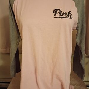 PINK Victoria's Secret Light Pink and Gray Short Sleeve Tee
